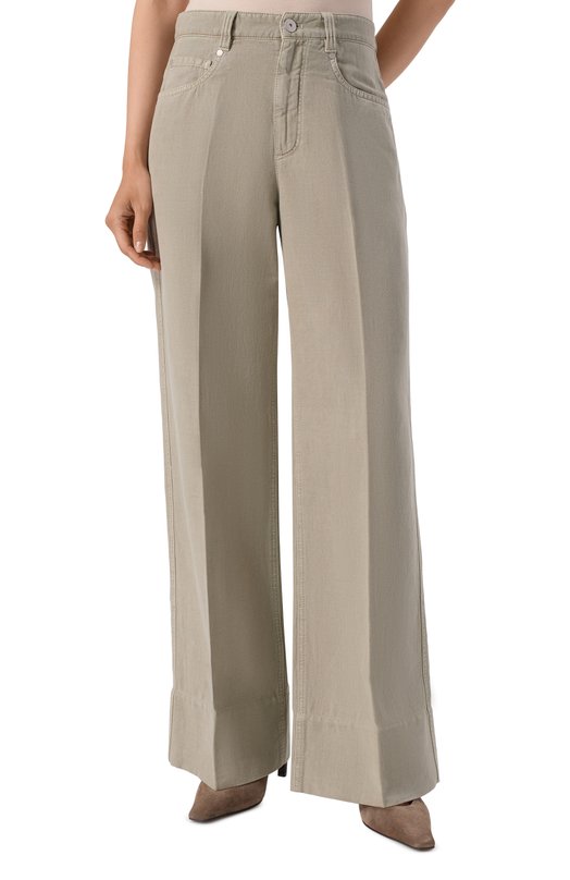 Брюки из хлопка и льна Brunello Cucinelli ML996P5992 Хаки  ML996P5992 Фото 3