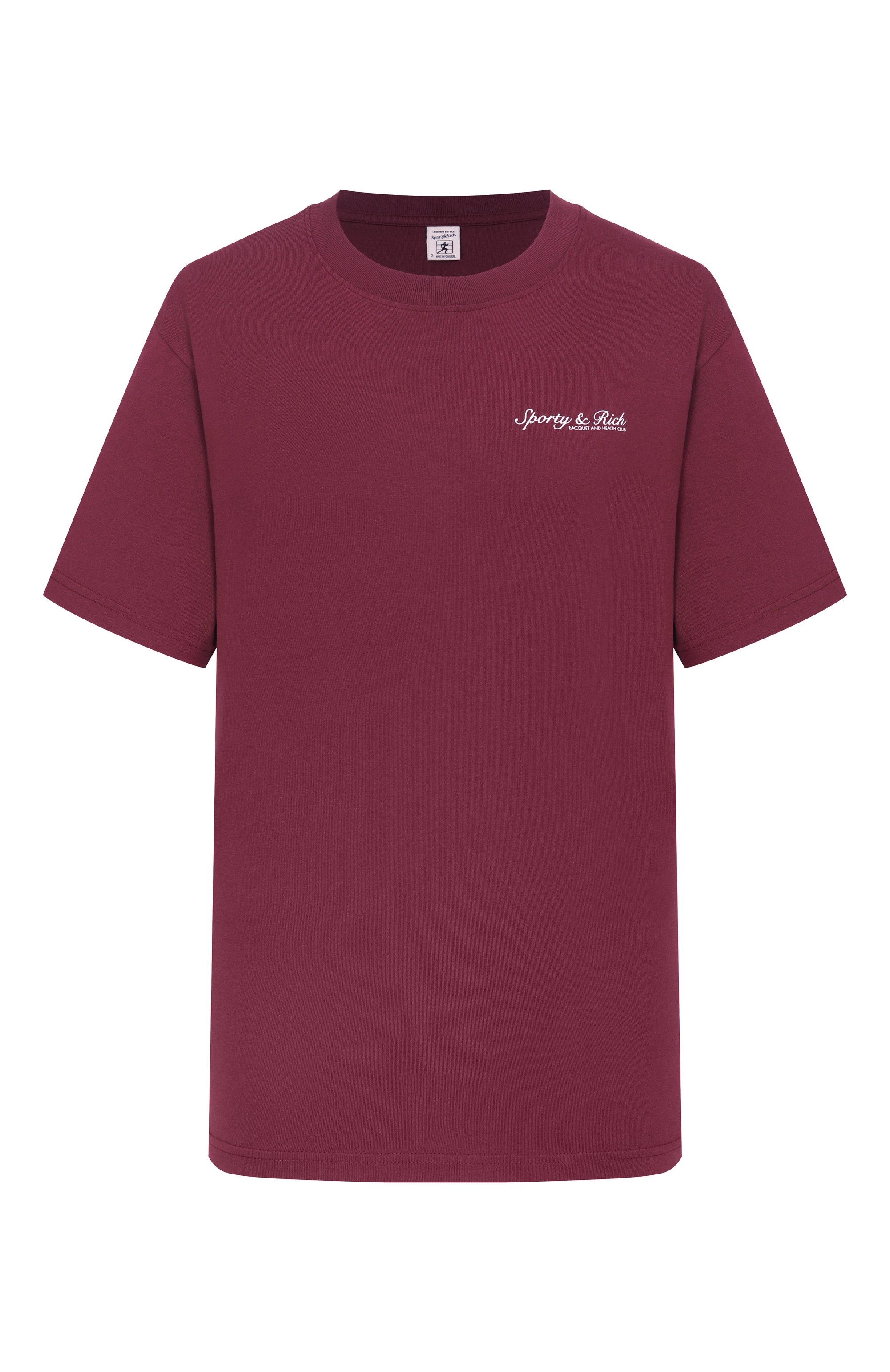 Хлопковая футболка SPORTY AND RICH бордового цвета по цене 12150 руб., арт. T011975325RE02, фото 1 Хлопковая футболка SPORTY AND RICH, арт. T011975325RE02, фото 1