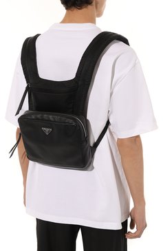 Мужской рюкзак PRADA черного цвета, арт. 2VZ093-2DXV-F0002-OOO | Фото 2 (Материал: Текстиль, Натуральная кожа; Размер: medium; Стили: Кэжуэл; Ремень/цепочка: На ремешке)