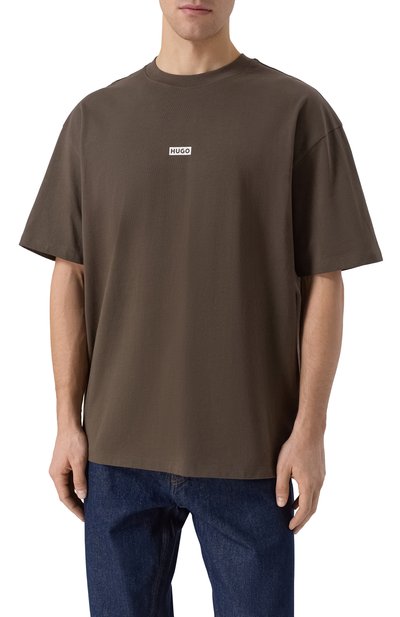 Хлопковая футболка HUGO BLUE коричневого цвета по цене 8250 руб., арт. 50509776, фото 3 Хлопковая футболка HUGO BLUE, арт. 50509776, фото 3