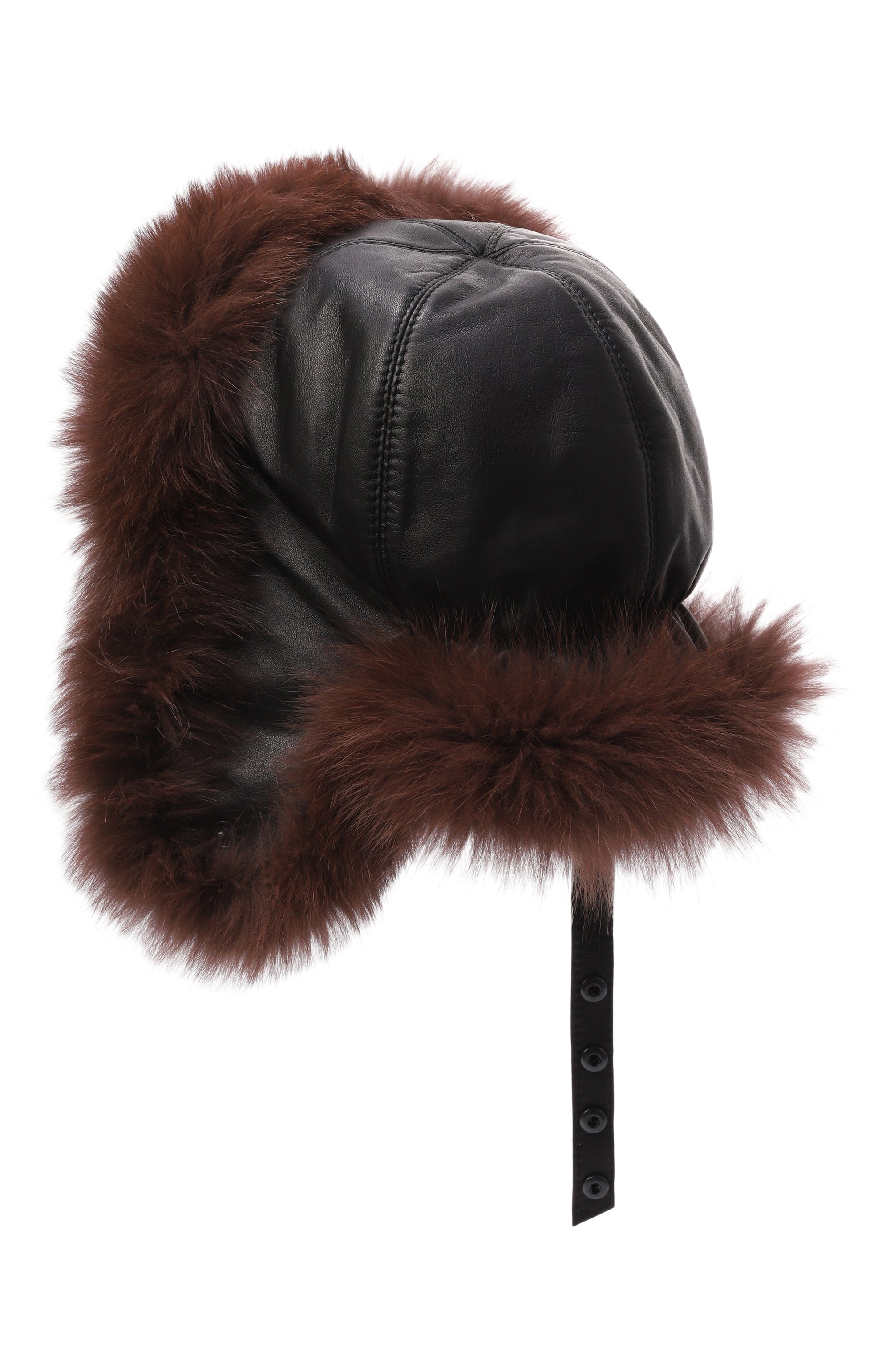 Кожаная шапка-ушанка фиера с мехом песца FURLAND коричневого цвета по цене 101200 руб., арт. 0135402810068600101, фото 2 Кожаная шапка-ушанка фиера с мехом песца FURLAND, арт. 0135402810068600101, фото 2