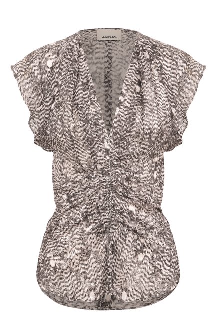 Женский топ из вискозы и шелка ISABEL MARANT серого цвета, арт. HT0228FC/C1J06I | Фото 1 (Драгоценные камни: Проставлено; Длина (для топов): Стандартные; Материал внешний: Вискоза, Шелк; Материал сплава: Проставлено)