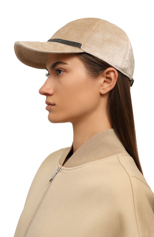 Бейсболка из хлопка и вискозы Brunello Cucinelli MCAP90179P Бежевый  MCAP90179P Фото 2