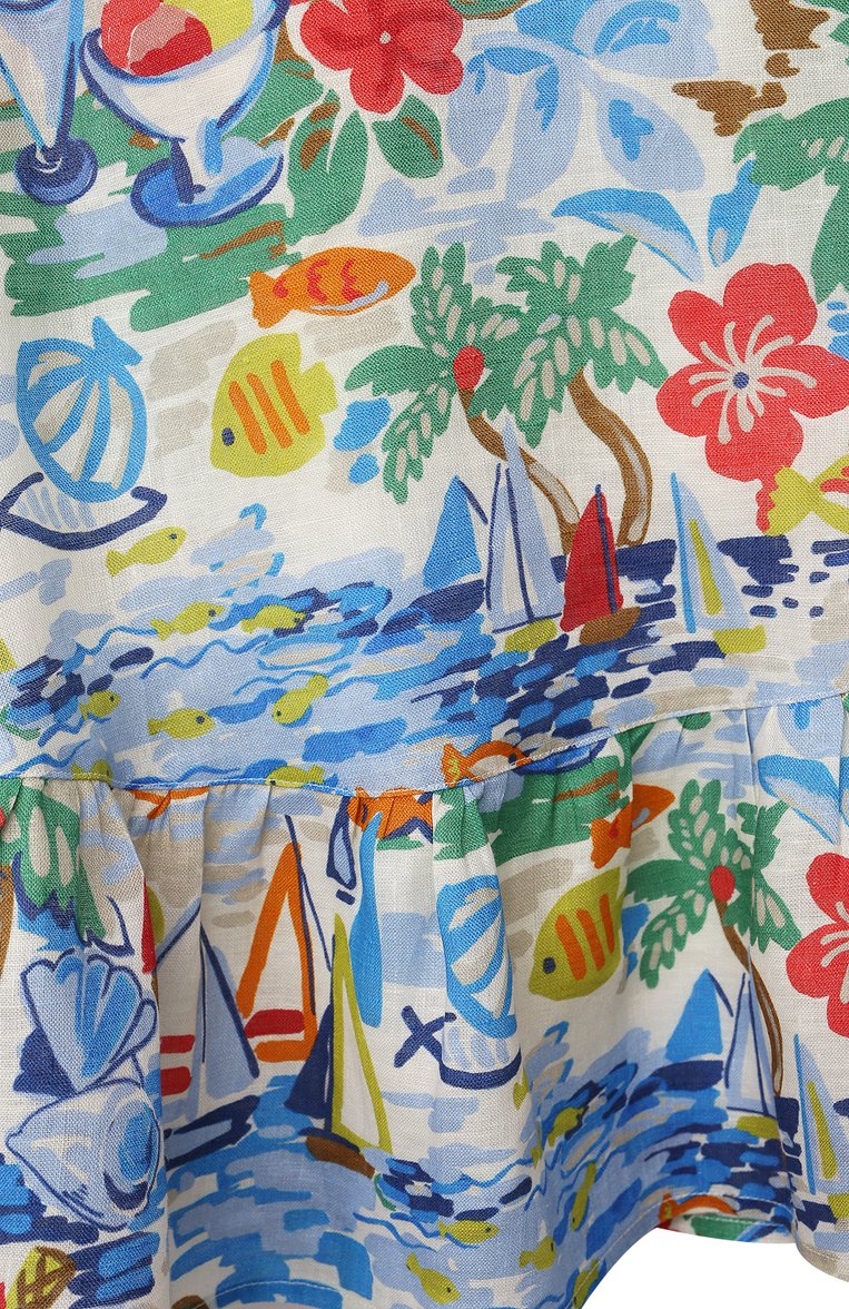 Детское льняное платье LORO PIANA разноцветного цвета, арт. FAL5909 | Фото 3 (Материал подклада: Хлопок; Рукава: Короткие; Материал внешний: Лен; Девочки Кросс-КТ: Платье-одежда; Региональные ограничения белый список (Axapta Mercury): RU; Драгоценные камни: Проставлено; Материал сплава: Проставлено; Ростовка одежда: 2 года | 92 см, 4 года | 104 см, 6 лет | 116 см, 8 лет | 128 см)