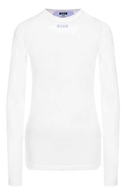 Женская хлопковый лонгслив MSGM белого цвета, арт. 3842MDM108/257313 | Фото 1 (Длина (для топов): Стандартные; Рукава: Длинные; Драгоценные камни: Проставлено; Материал внешний: Хлопок; Материал сплава: Проставлено)