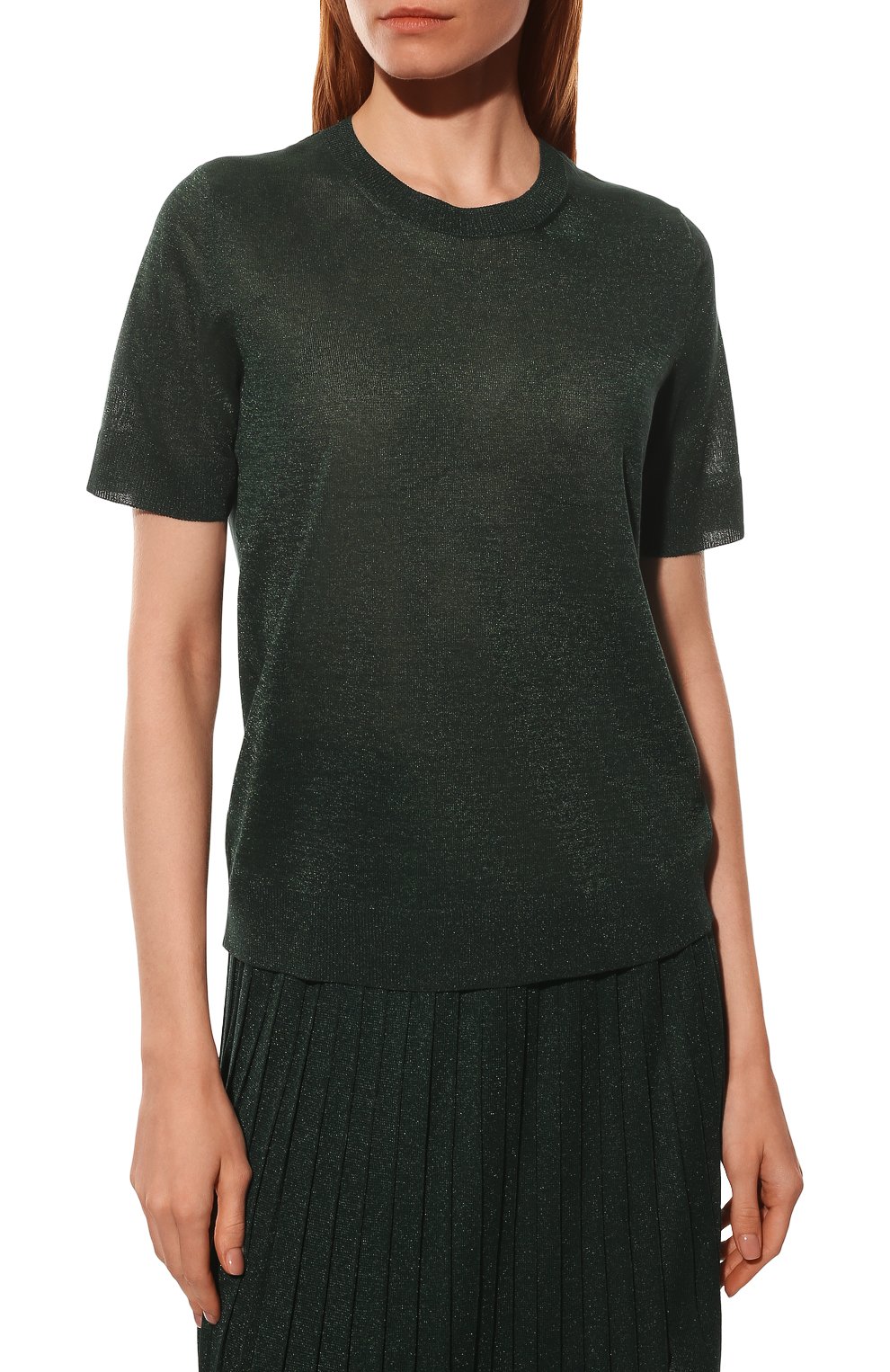 Футболка из вискозы AND THE BRAND темно-зеленого цвета по цене 23520 руб., арт. S22-TS003-1603-509, фото 3 Футболка из вискозы AND THE BRAND, арт. S22-TS003-1603-509, фото 3