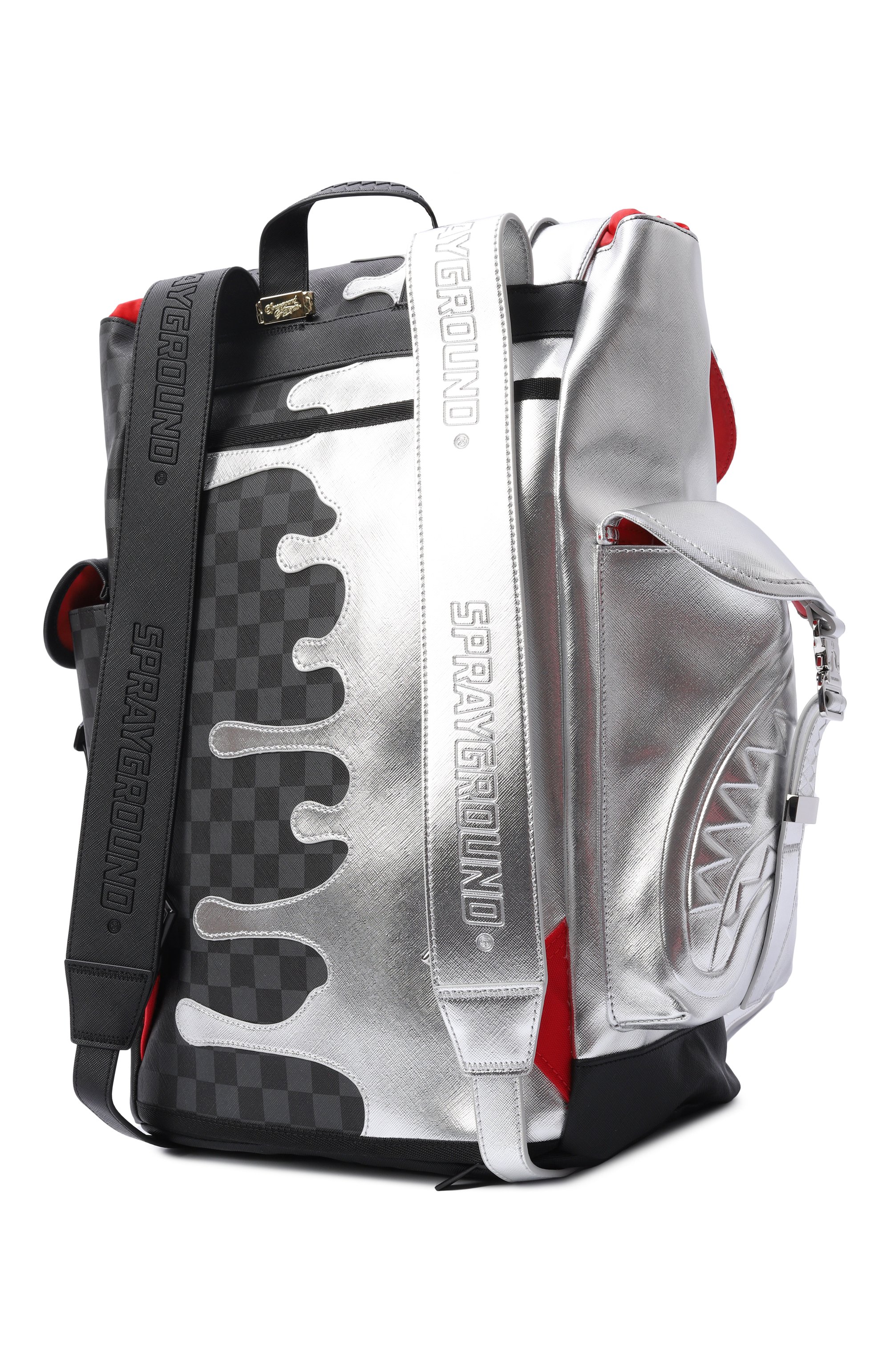 Рюкзак silver side drip black check SPRAYGROUND серебряного цвета по цене 27800 руб., арт. 910B8923NSZ/SILVER SIDE DRIP BLACK CHECK M0NTE CAR, фото 2 Рюкзак silver side drip black check SPRAYGROUND, арт. 910B8923NSZ/SILVER SIDE DRIP BLACK CHECK M0NTE CAR, фото 2