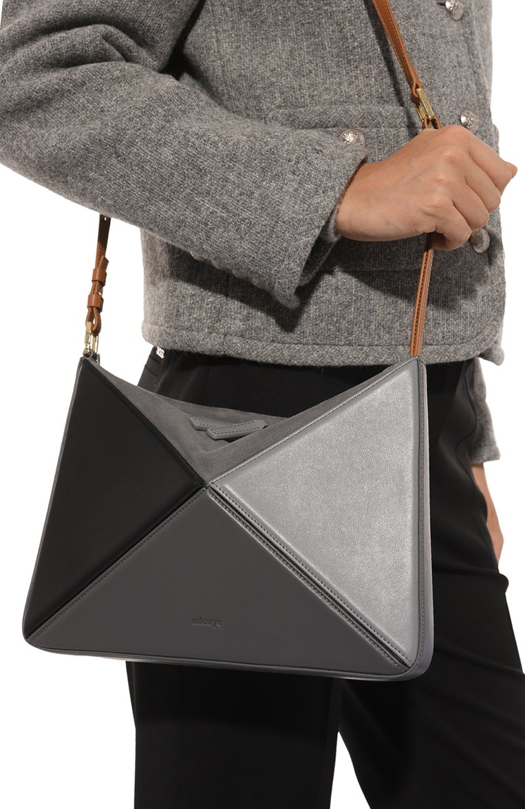 Женская сумка flex MLOUYE темно-серого цвета, арт. 10-017 | Фото 2 (Сумки-технические: Сумки top-handle; Размер: medium; Материал: Натуральная кожа; Материал сплава: Проставлено; Драгоценные камни: Проставлено)