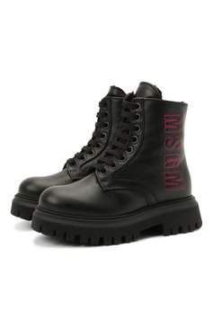 Детские кожаные ботинки MSGM KIDS черного цвета, арт. 69165/KIPS/KIPS/18-27 | Фото 1 (Материал утеплителя: Натуральный мех; Нос: Не проставлено; Материал внешний: Натуральная кожа; Девочки Кросс-КТ: Обувь-зимняя; Каблук высота: Низкий)