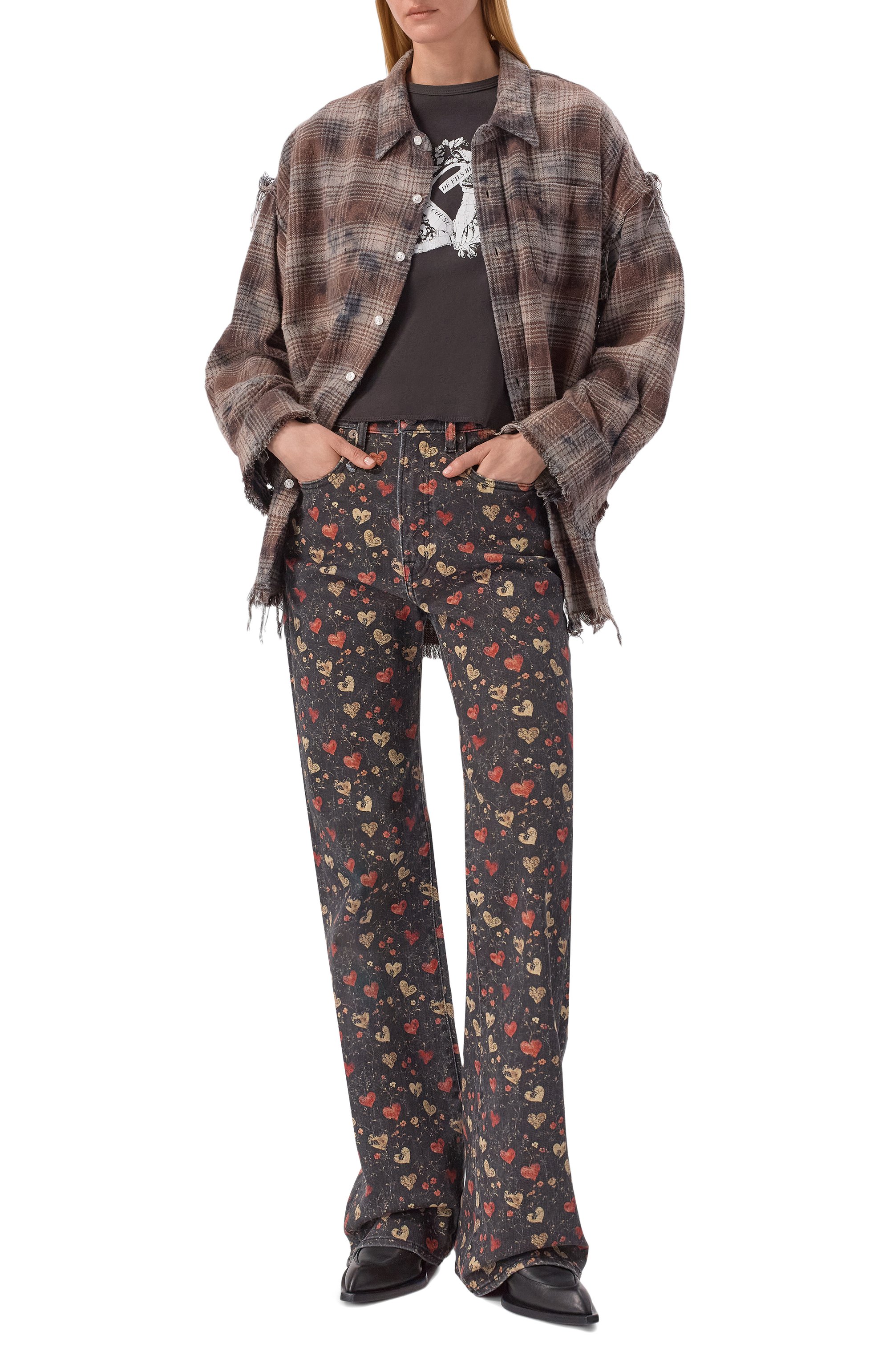 Хлопковая рубашка R13 серого цвета по цене 75900 руб., арт. R13WR075-R684B_001, фото 2 Хлопковая рубашка R13, арт. R13WR075-R684B_001, фото 2