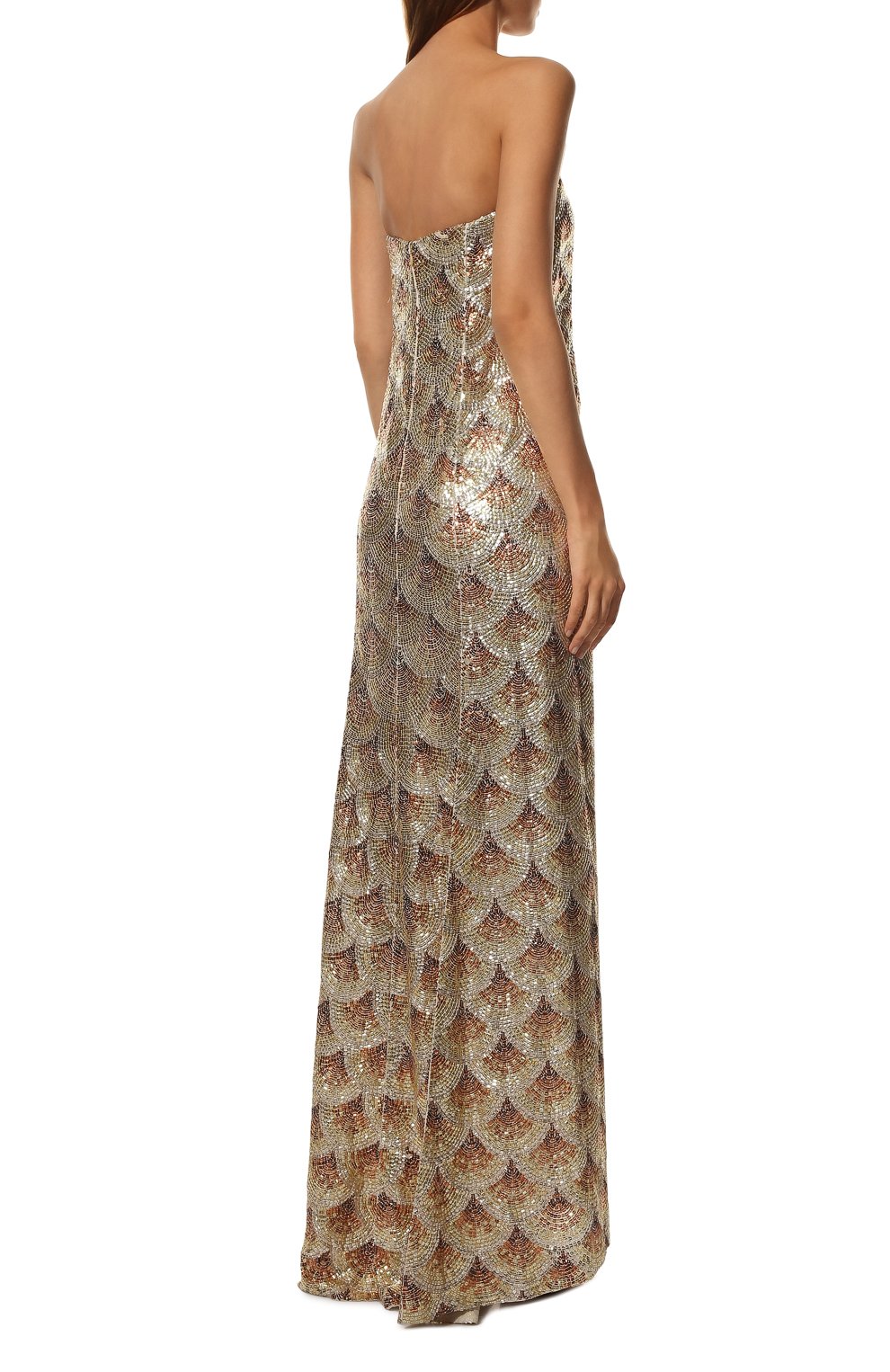 Шелковое платье с отделкой пайетками OSCAR DE LA RENTA золотого цвета по цене 1205000 руб., арт. 19PE037SCH, фото 4 Шелковое платье с отделкой пайетками OSCAR DE LA RENTA, арт. 19PE037SCH, фото 4