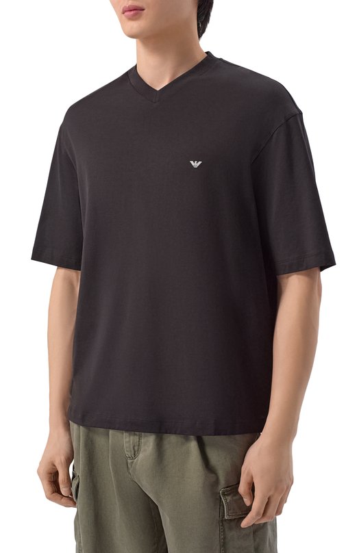 Хлопковая футболка Emporio Armani EM005277/AF24470 Чёрный  EM005277/AF24470 Фото 3