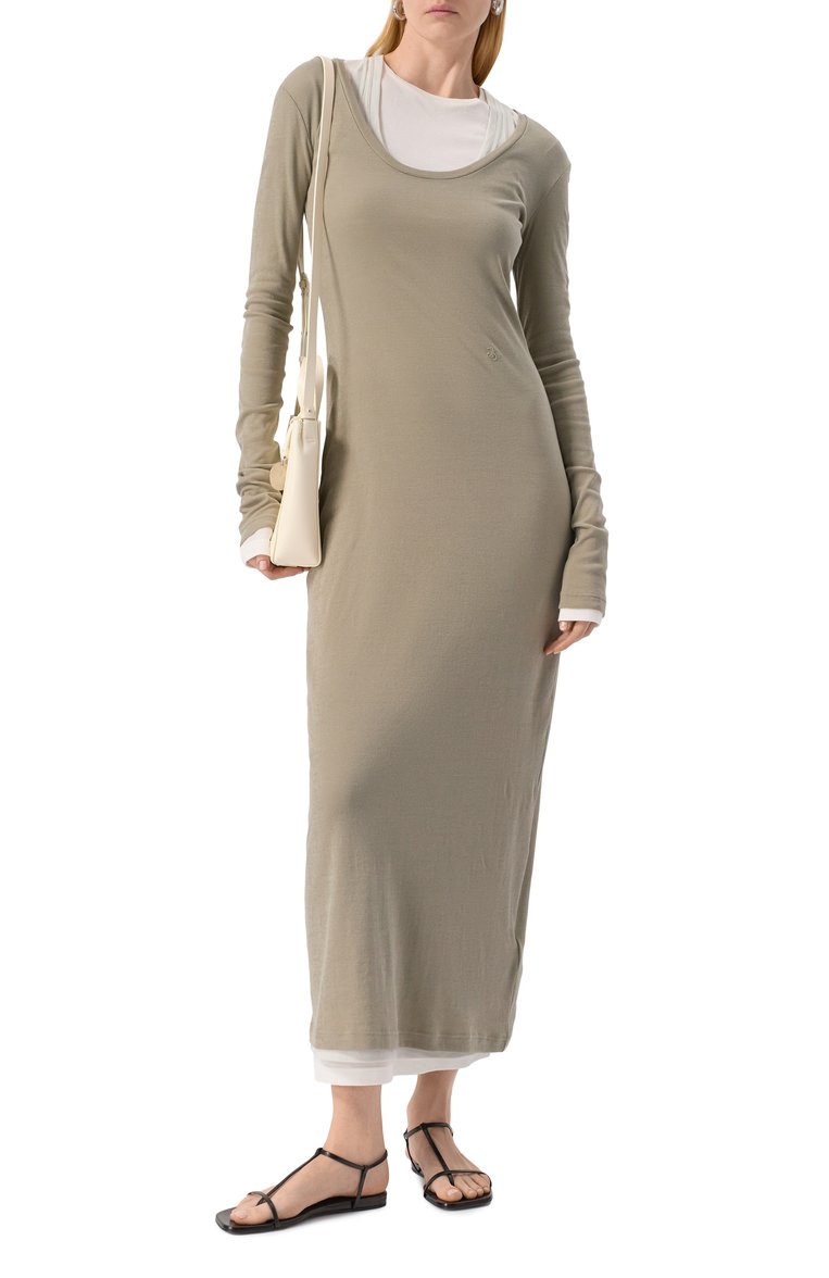 Женское комплект из трех платьев JIL SANDER хаки цвета, арт. J40FV0103/JTN356 | Фото 2 (Автоматизация ТО: Проставлено; Автоматизация состава: Проставлено; Стили: Минимализм; Случай: Повседневный; Материал внешний: Хлопок; Длина Ж (юбки, платья, шорты): Миди; Женское Кросс-КТ: Платье-одежда; Рукава: Длинные)