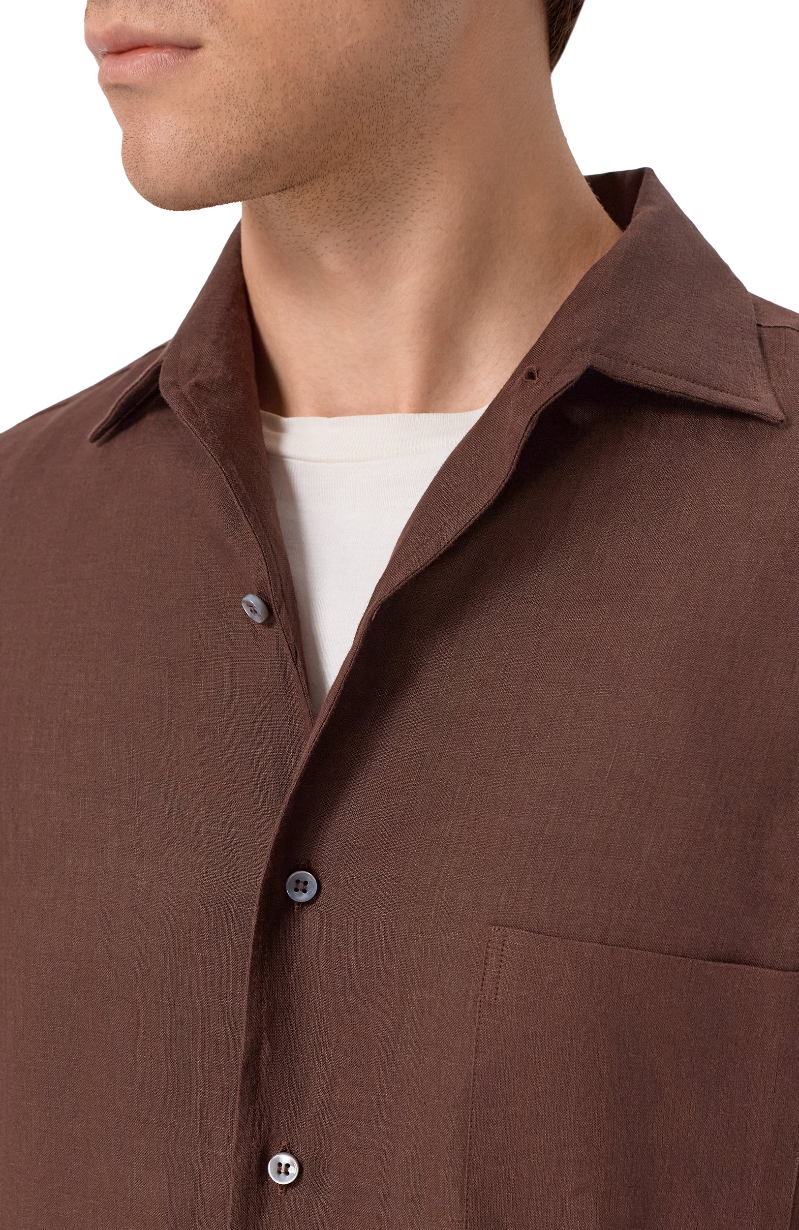 Льняная рубашка LORO PIANA темно-коричневого цвета по цене 106500 руб., арт. FAF2545, фото 5 Льняная рубашка LORO PIANA, арт. FAF2545, фото 5