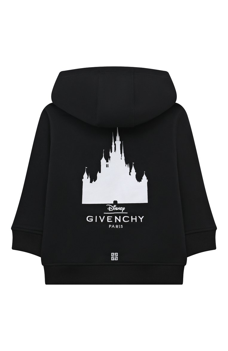 Детский хлопковое худи GIVENCHY черного цвета, арт. H25482/4A-5A | Фото 2 (Рукава: Длинные; Материал внешний: Хлопок; Мальчики Кросс-КТ: Худи-одежда; Тематический товар: Disney; Автоматизация состава: Проставлено; Автоматизация ТО: Проставлено)