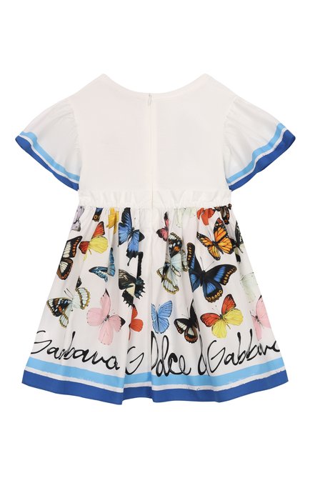 Детское хлопковое платье DOLCE & GABBANA белого цвета, арт. L5JD9P/G700M/2-6 | Фото 2 (Материал сплава: Проставлено; Драгоценные камни: Проставлено; Рукава: Короткие; Материал внешний: Хлопок)