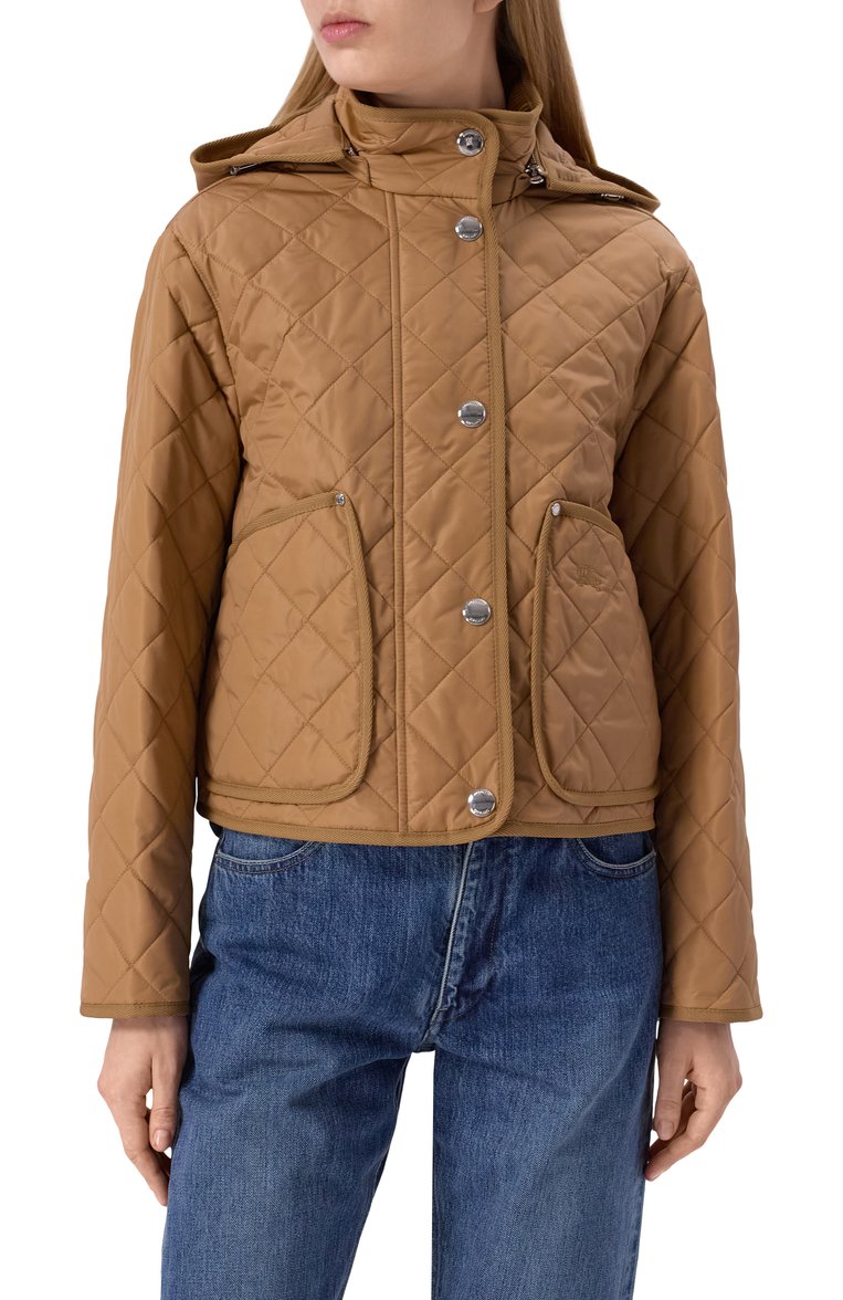 Женская куртка BURBERRY бежевого цвета, арт. 8070969 | Фото 3 (Длина (верхняя одежда): Короткие; Материал подклада: Синтетический материал; Рукава: Длинные; Материал сплава: Проставлено; Драгоценные камни: Проставлено; Кросс-КТ: Куртка, Легкие; Стили: Кэжуэл; Материал внешний: Синтетический материал)