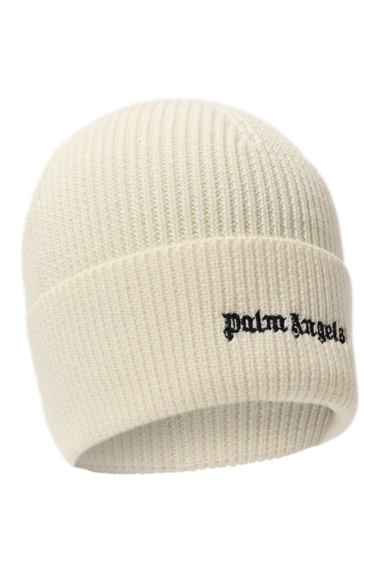Мужская шапка PALM ANGELS белого цвета, арт. PMLC030F23KNI0030310 | Фото 1 (Материал: Текстиль, Шерсть, Синтетический материал; Нос: Не проставлено; Материал сплава: Проставлено; Кросс-КТ: Трикотаж)