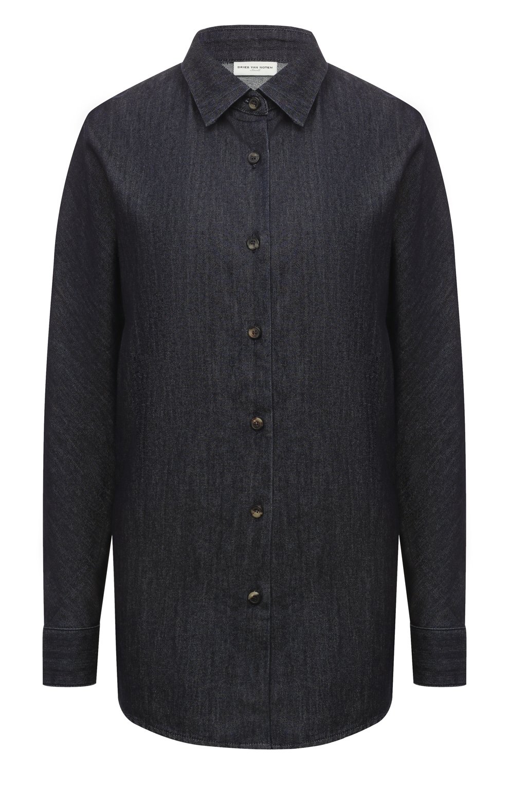 Джинсовая рубашка DRIES VAN NOTEN темно-синего цвета по цене 46050 руб., арт. 010718-8431, фото 1 Джинсовая рубашка DRIES VAN NOTEN, арт. 010718-8431, фото 1