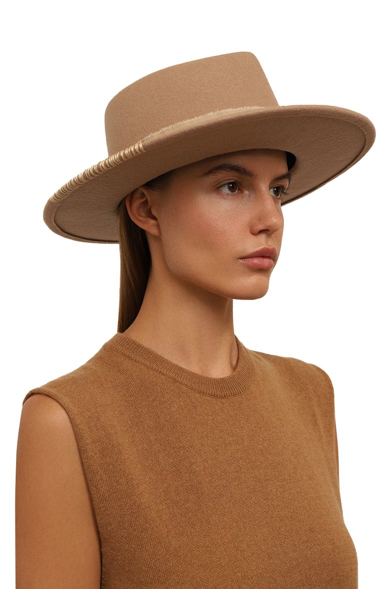 Женская шерстяная шляпа COCOSHNICK HEADDRESS бежевого цвета, арт. dropingoldwetrust | Фото 2 (Материал: Текстиль, Шерсть; Материал сплава: Проставлено; Нос: Не проставлено)