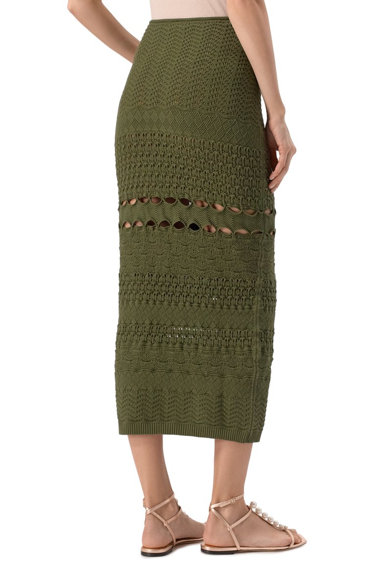Женская юбка из вискозы ELIE SAAB темно-зеленого цвета, арт. SK136NS25/CK002 | Фото 4 (Автоматизация состава: Проставлено; Автоматизация ТО: Проставлено; Материал вн�ешний: Синтетический материал, Вискоза; Длина Ж (юбки, платья, шорты): Макси; Женское Кросс-КТ: Юбка-карандаш; Кросс-КТ: Трикотаж; Стили: Кэжуэл)