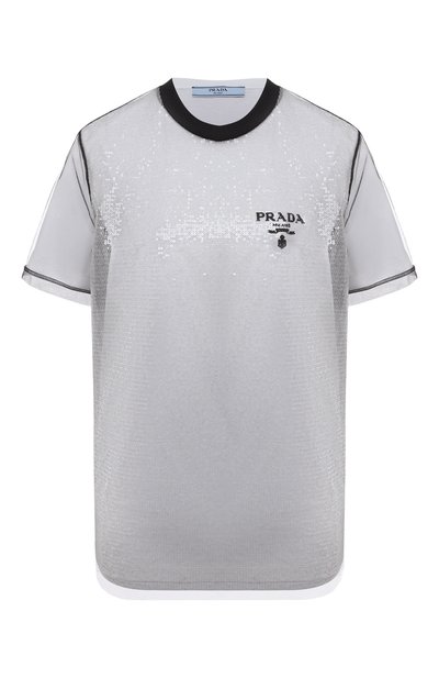 Женская футболка с отделкой пайетками PRADA, арт. 3579AR-1Z5N-F0964-221