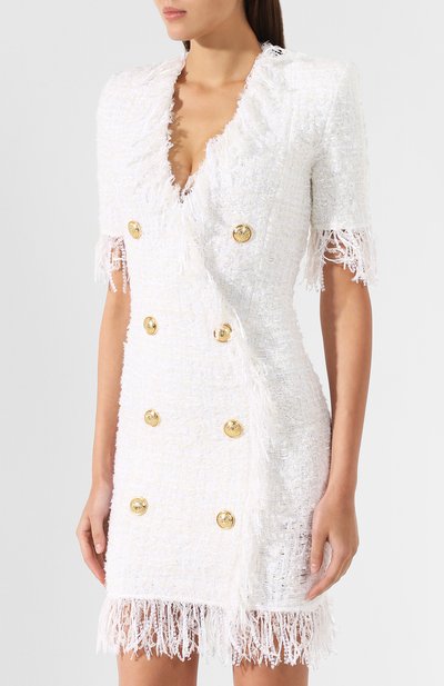 Буклированное платье BALMAIN белого цвета по цене 238500 руб., арт. RF16606/K290, фото 3 Буклированное платье BALMAIN, арт. RF16606/K290, фото 3