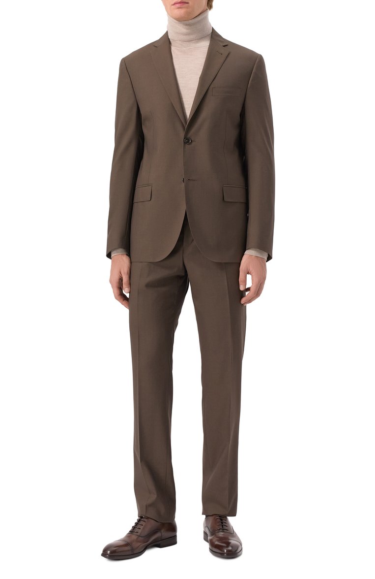 Мужской шерстяной костюм CORNELIANI коричневого цвета, арт. 256005-2518414_SET | Фото 2 (Рукава: Длинные; Материал сплава: Проставлено; Драгоценные камни: Проставлено; Материал внешний: Шерсть; Костюмы М: Однобортный; Стили: Классический)