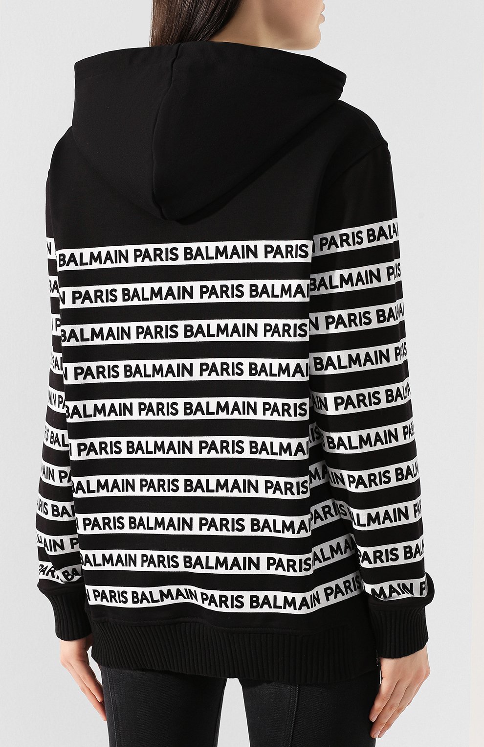 Хлопковый пуловер BALMAIN черно-белого цвета по цене 118500 руб., арт. RF13751/I076, фото 4 Хлопковый пуловер BALMAIN, арт. RF13751/I076, фото 4