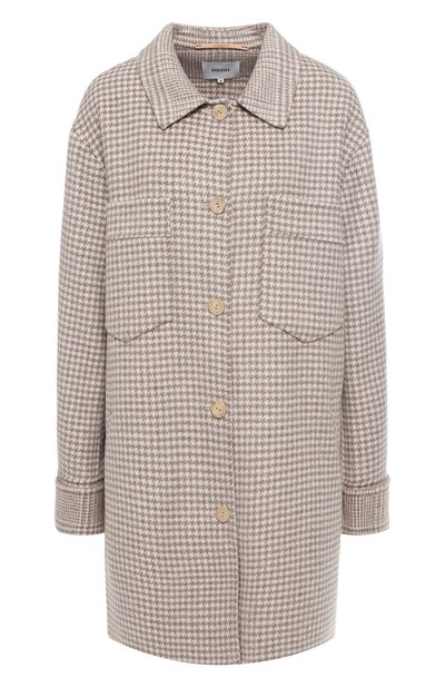 Женское пальто из смеси шерсти и шелка NANUSHKA, арт. DESSA_GREY CHECK_D0UBLE W00L