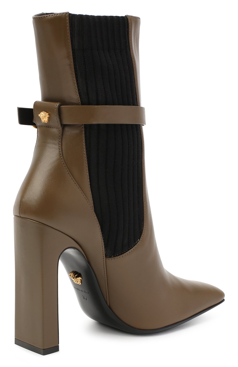 Кожаные ботильоны VERSACE хаки цвета по цене 153500 руб., арт. DST414P/DVT2P, фото 4 Кожаные ботильоны VERSACE, арт. DST414P/DVT2P, фото 4