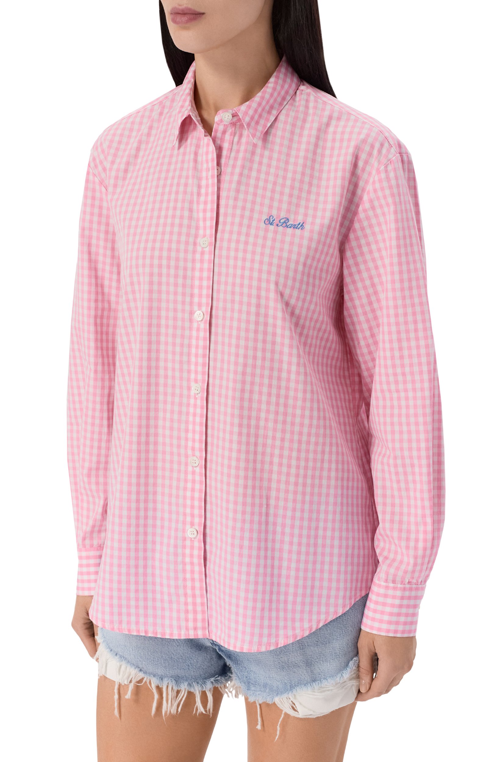 Хлопковая рубашка MC2 SAINT BARTH розового цвета по цене 31700 руб., арт. BRIG005-01921L/BRIGITTE EMBRY, фото 3 Хлопковая рубашка MC2 SAINT BARTH, арт. BRIG005-01921L/BRIGITTE EMBRY, фото 3