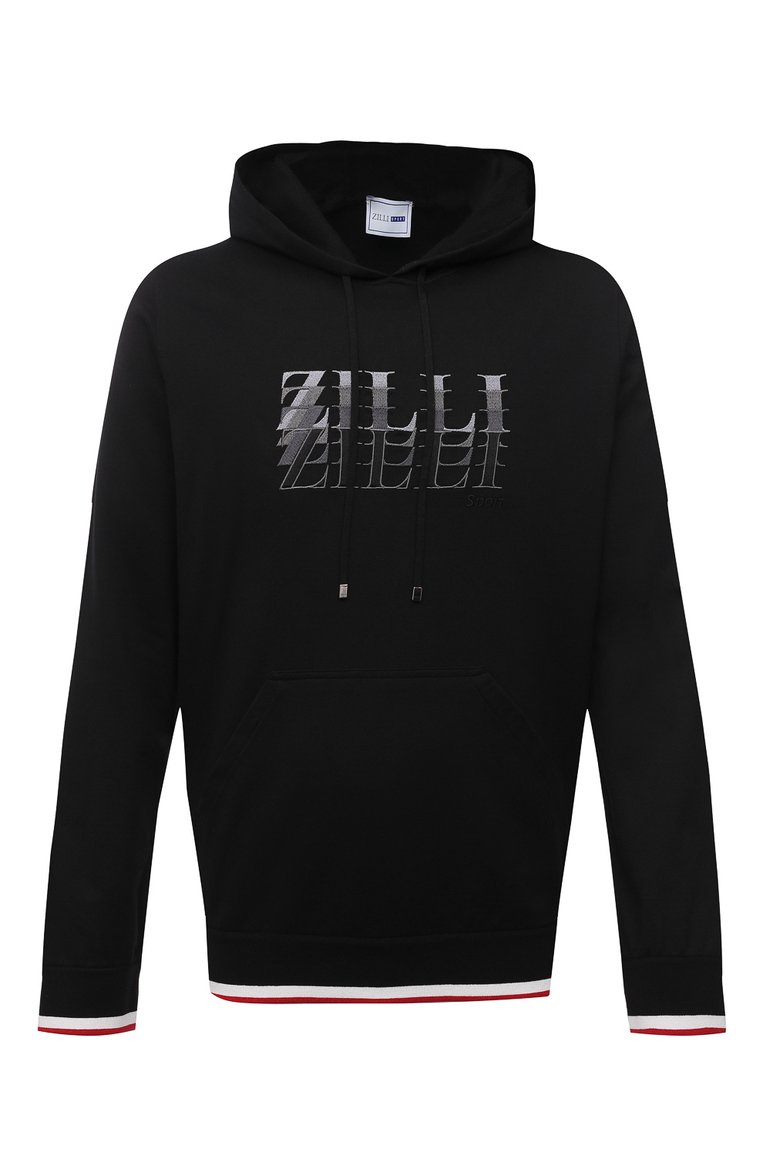 Мужской хлопковое худи ZILLI SPORT черного цвета, арт. MBV-RN520-JERS1/ML01 | Фото 1 (Рукава: Длинные; Стили: Кэжуэл; Материал внешний: Хлопок; Мужское Кросс-КТ: Худи-одежда; Длина (для топов): Стандартные; Принт: С принтом; Региональные ограничения белый список (Axapta Mercury): RU; Материал сплава: Проставлено; Драгоценные камни: Проставлено)