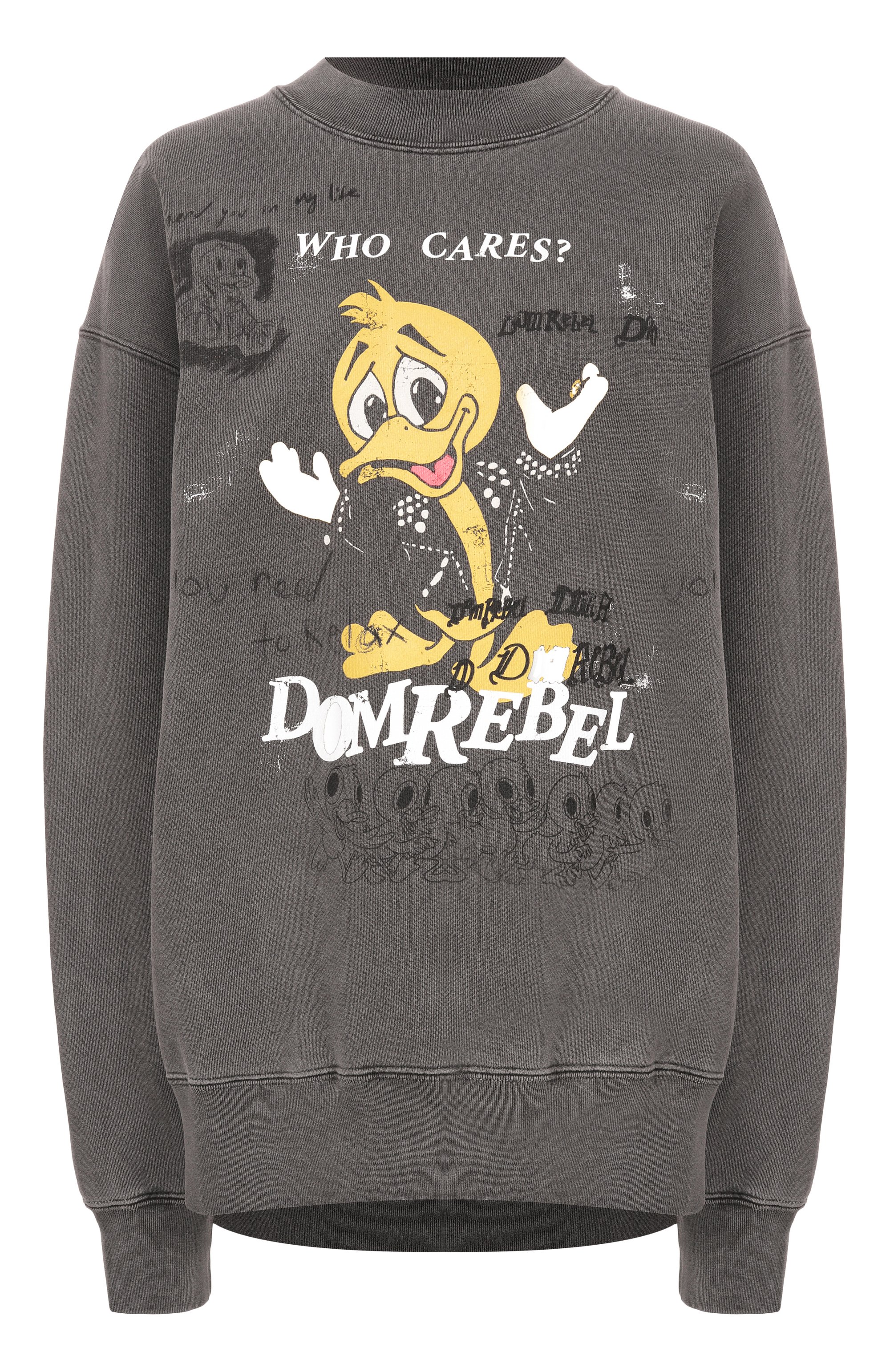 Хлопковый свитшот DOMREBEL серого цвета по цене 39900 руб., арт. WH0 CARES/SWEATSHIRT, фото 1 Хлопковый свитшот DOMREBEL, арт. WH0 CARES/SWEATSHIRT, фото 1