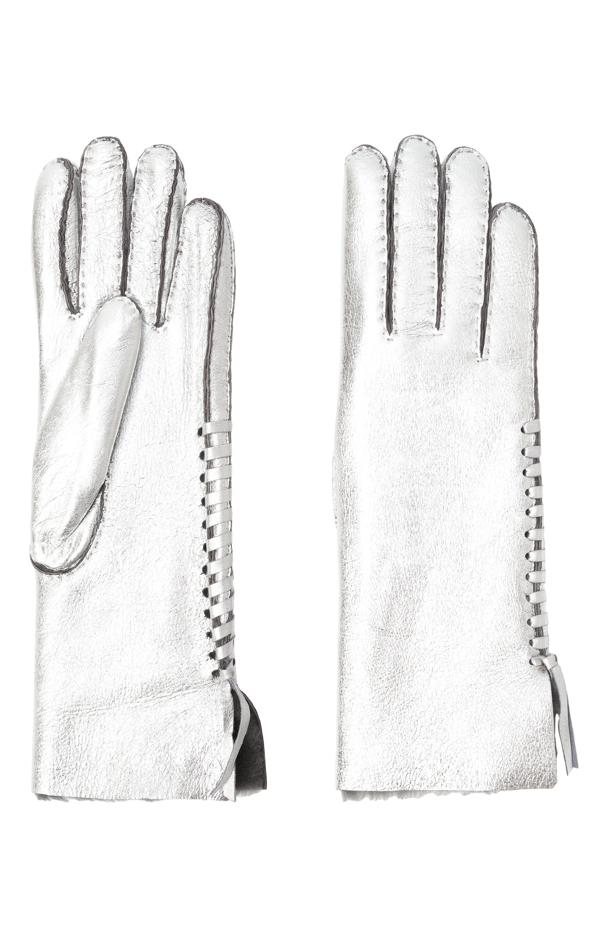 Кожаные перчатки AGNELLE серебряного цвета по цене 22600 руб., арт. MIA, фото 2 Кожаные перчатки AGNELLE, арт. MIA, фото 2
