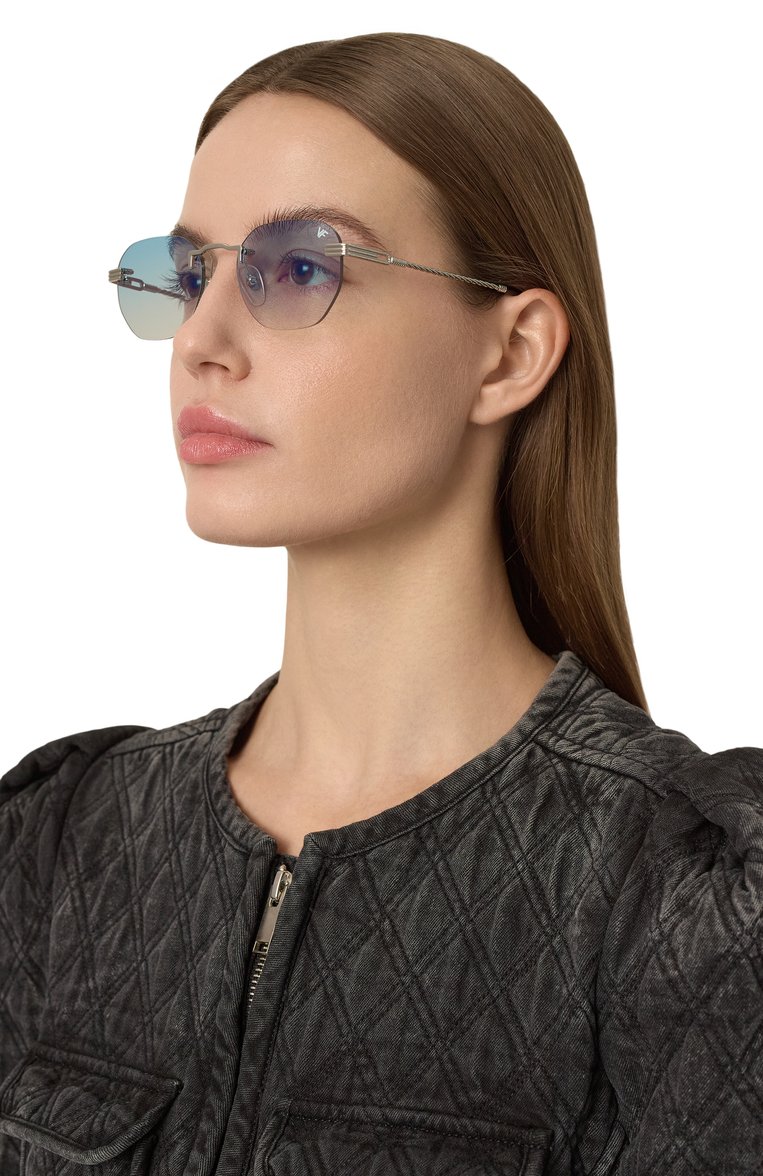 Женские солнцезащитные очки VINTAGE FRAMES голубого цвета, арт. DETR0IT PLAYER 24KT WHITE G0LD/SKY BLUE | Фото 2 (Нос: Не проставлено; Региональные ограничения белый список (Axapta Mercury): Не проставлено; Кросс-КТ: С/з-унисекс; Тип очков: С/з; Материал: Металл; Очки форма: Квадратные, Безоправные; Оптика Гендер: оптика-унисекс)