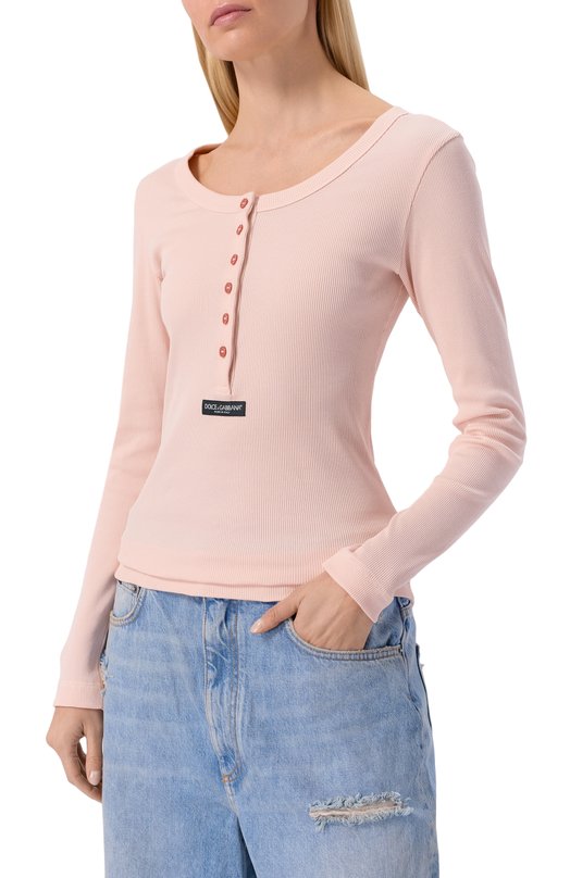 Хлопковый лонгслив-хенли Dolce & Gabbana F8W44T/FU7AV Розовый  F8W44T/FU7AV Фото 3