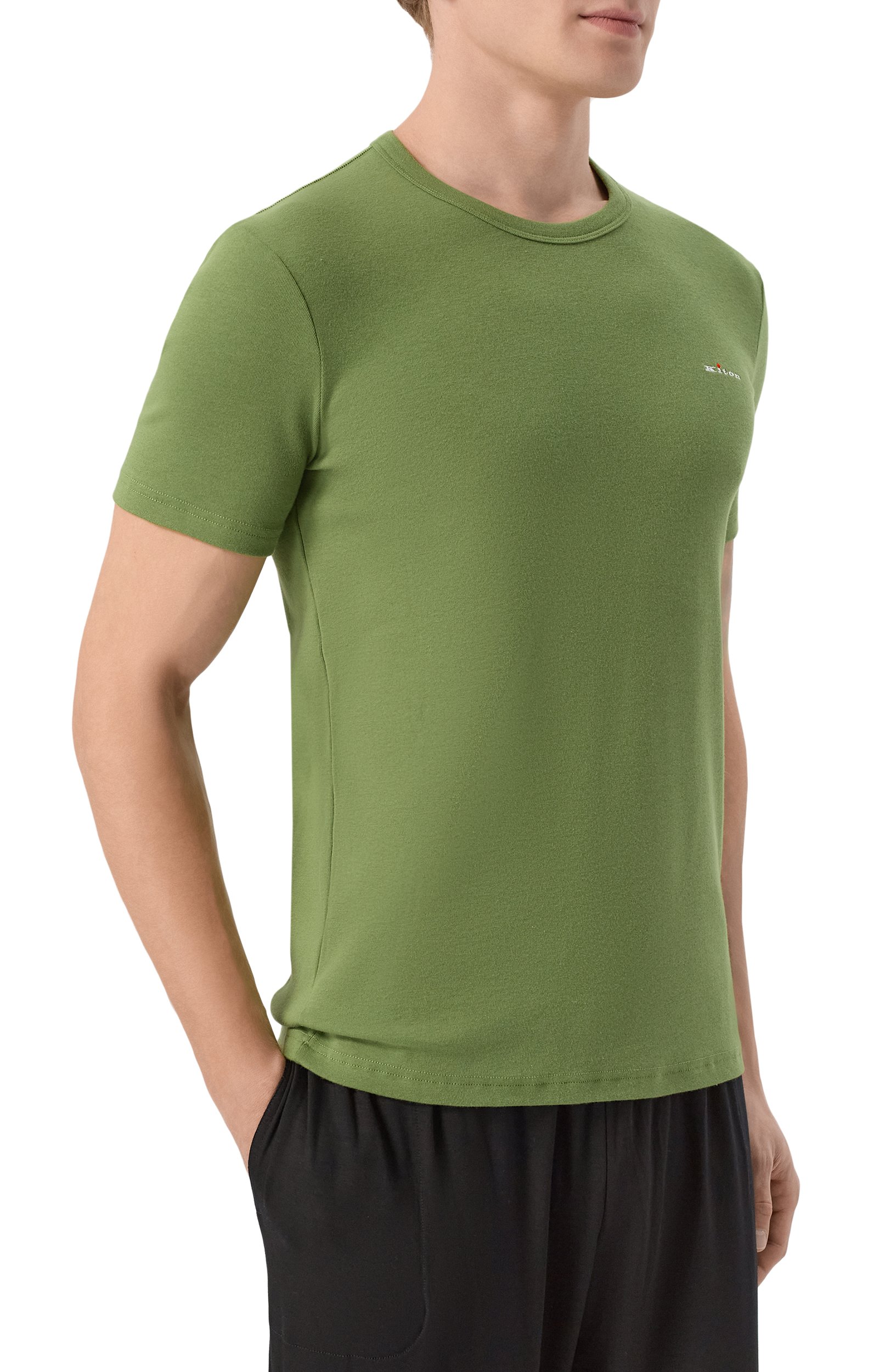 Хлопковая футболка KITON хаки цвета по цене 39950 руб., арт. UNWM008K0263L, фото 3 Хлопковая футболка KITON, арт. UNWM008K0263L, фото 3