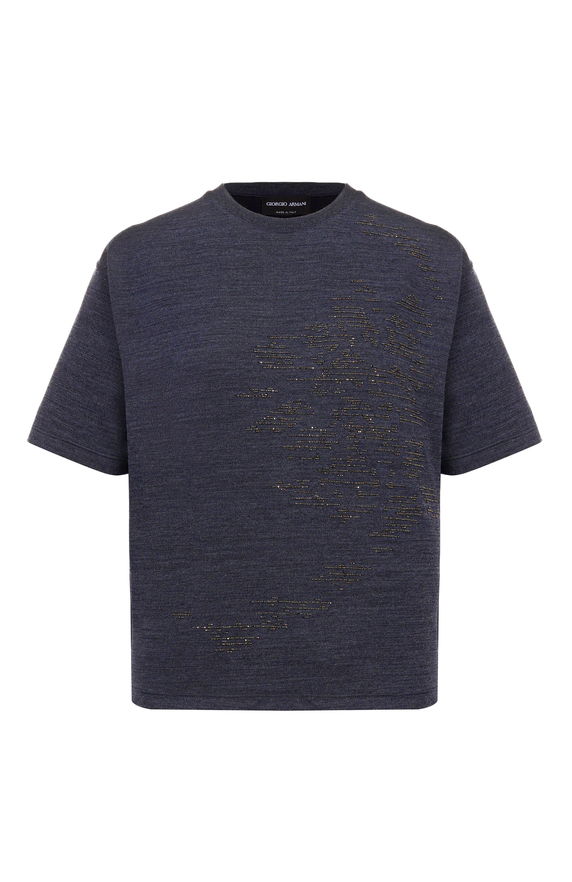 Футболка из хлопка и шерсти GIORGIO ARMANI синего цвета по цене 136500 руб., арт. GW004398/AF28815, фото 1 Футболка из хлопка и шерсти GIORGIO ARMANI, арт. GW004398/AF28815, фото 1