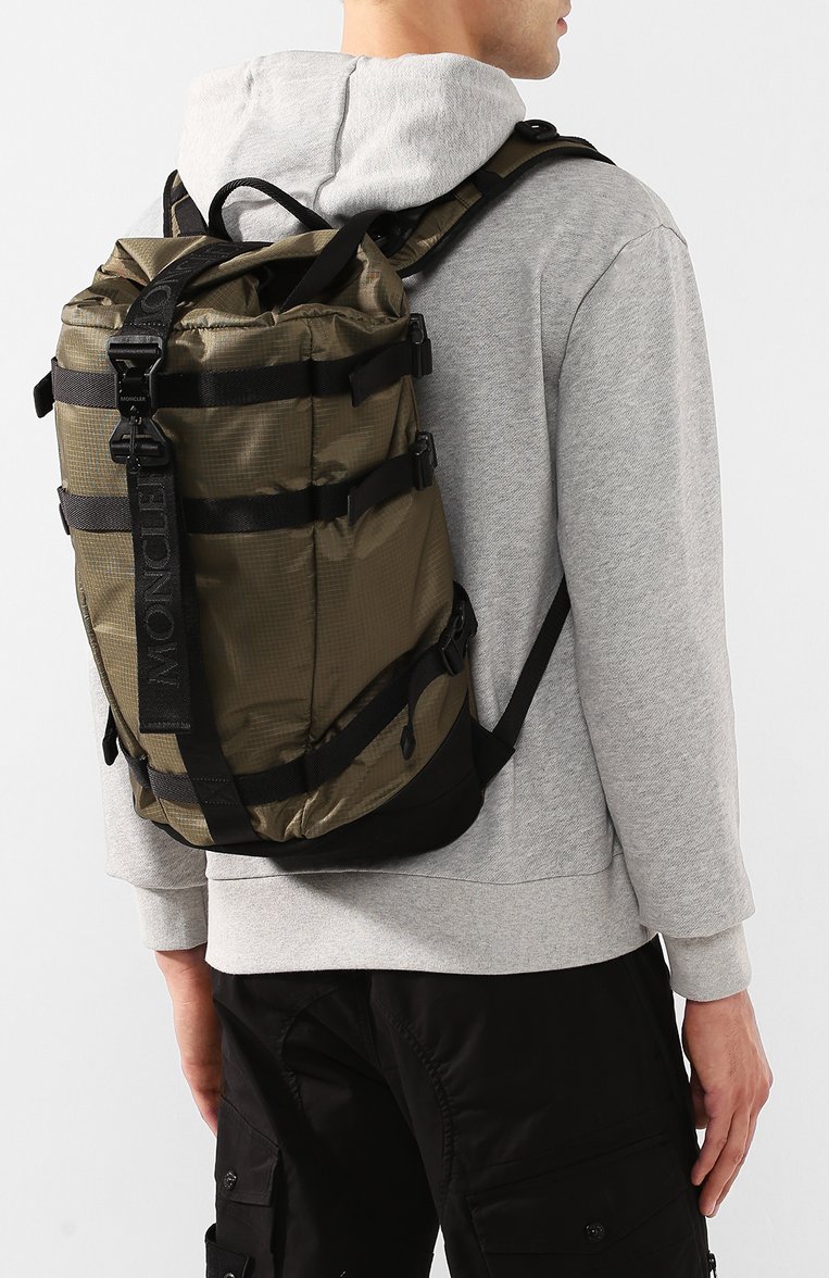 Мужской текстильный рюкзак MONCLER хаки цвета, арт. F1-09A-5A703-10-02SB1 | Фото 2 (Материал: Текстиль; Размер: large; Сумки-технические: Рюкзаки - большие)
