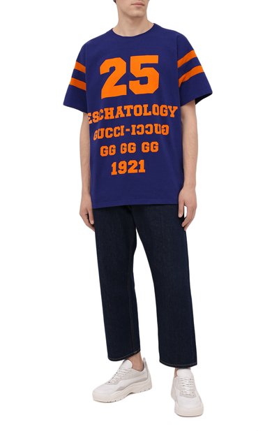 Хлопковая футболка GUCCI синего цвета по цене 64800 руб., арт. 655459/XJDHG, фото 2 Хлопковая футболка GUCCI, арт. 655459/XJDHG, фото 2