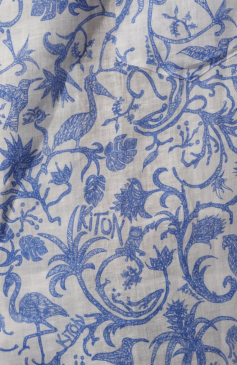 Мужская льняная рубашка KITON синего цвета, арт. UMC028H08902 | Фото 5 (Рукава: Короткие; Длина (для топов): Стандартные; Материал внешний: Лен; Воротник: Отложной; Случай: Повседневный; Принт: С принтом; Стили: Кэжуэл; Автоматизация ТО: Проставлено; Автоматизация состава: Проставлено)