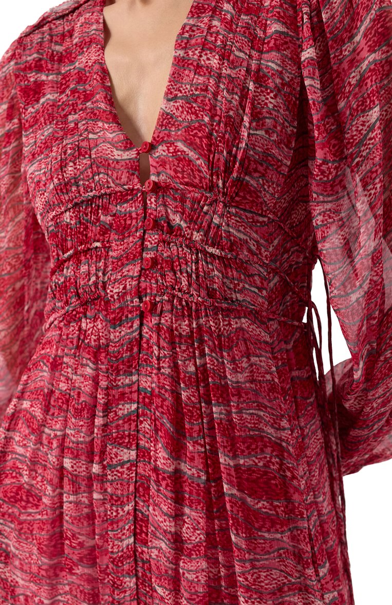 Женское платье из вискозы ISABEL MARANT ETOILE красного цвета, арт. 25PR00668FA/C1J07E | Фото 5 (Материал внешний: Вискоза; Рукава: Длинные; Длина Ж (юбки, платья, шорты): Миди; Случай: Повседневный; Женское Кросс-КТ: Платье-одежда; Стили: Романтичный)