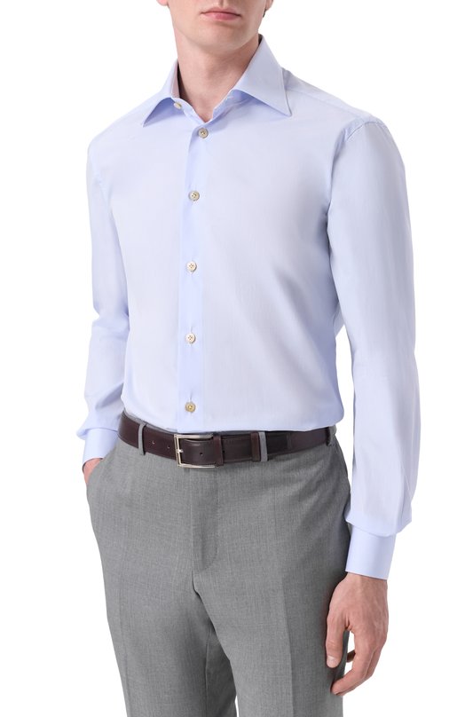 Хлопковая сорочка Kiton UCCH0948302 Голубой  UCCH0948302 Фото 3