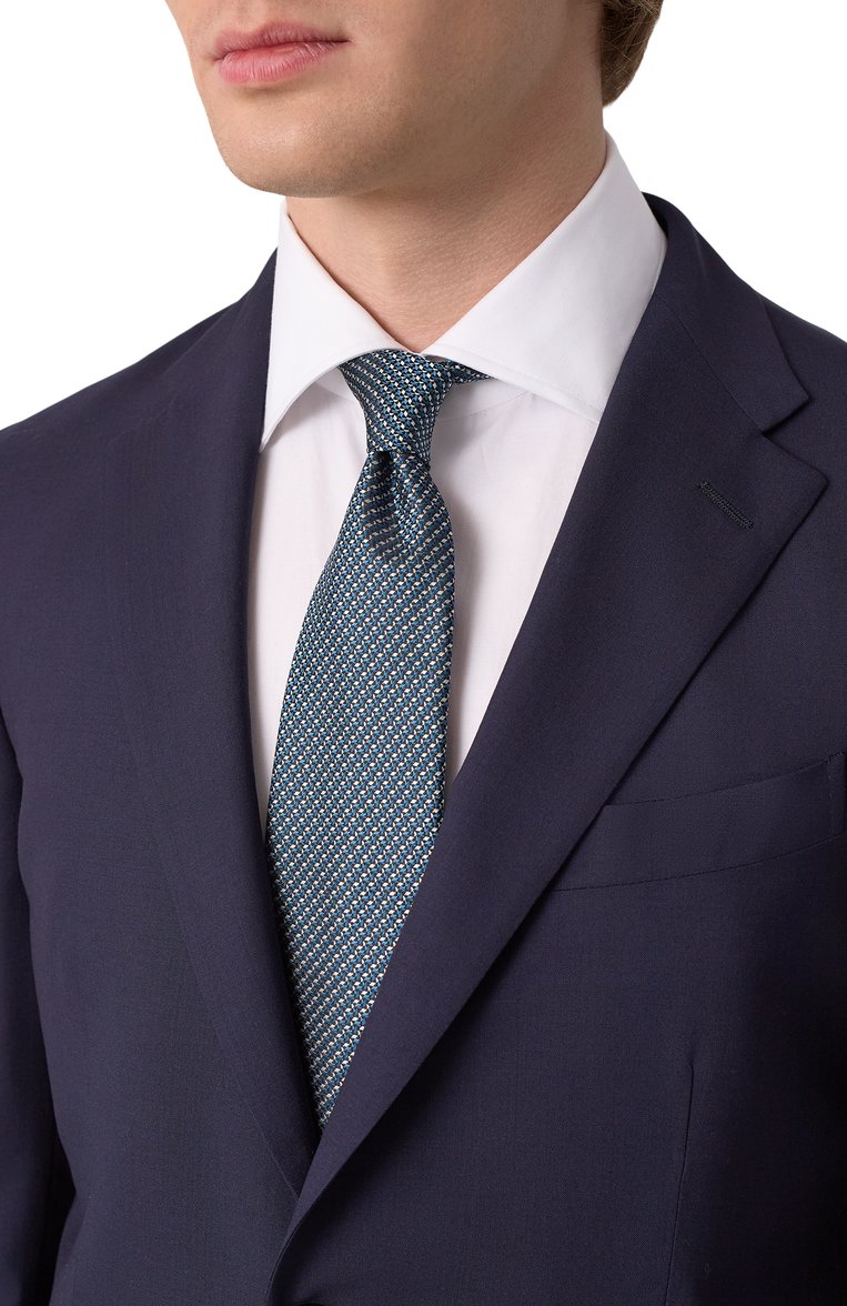 Мужской шелковый галстук ZEGNA синего цвета, арт. 1P8/Z9D81TA9 | Фото 2 (Нос: Не проставлено; Материал: Шелк, Текстиль; Принт: С принтом)