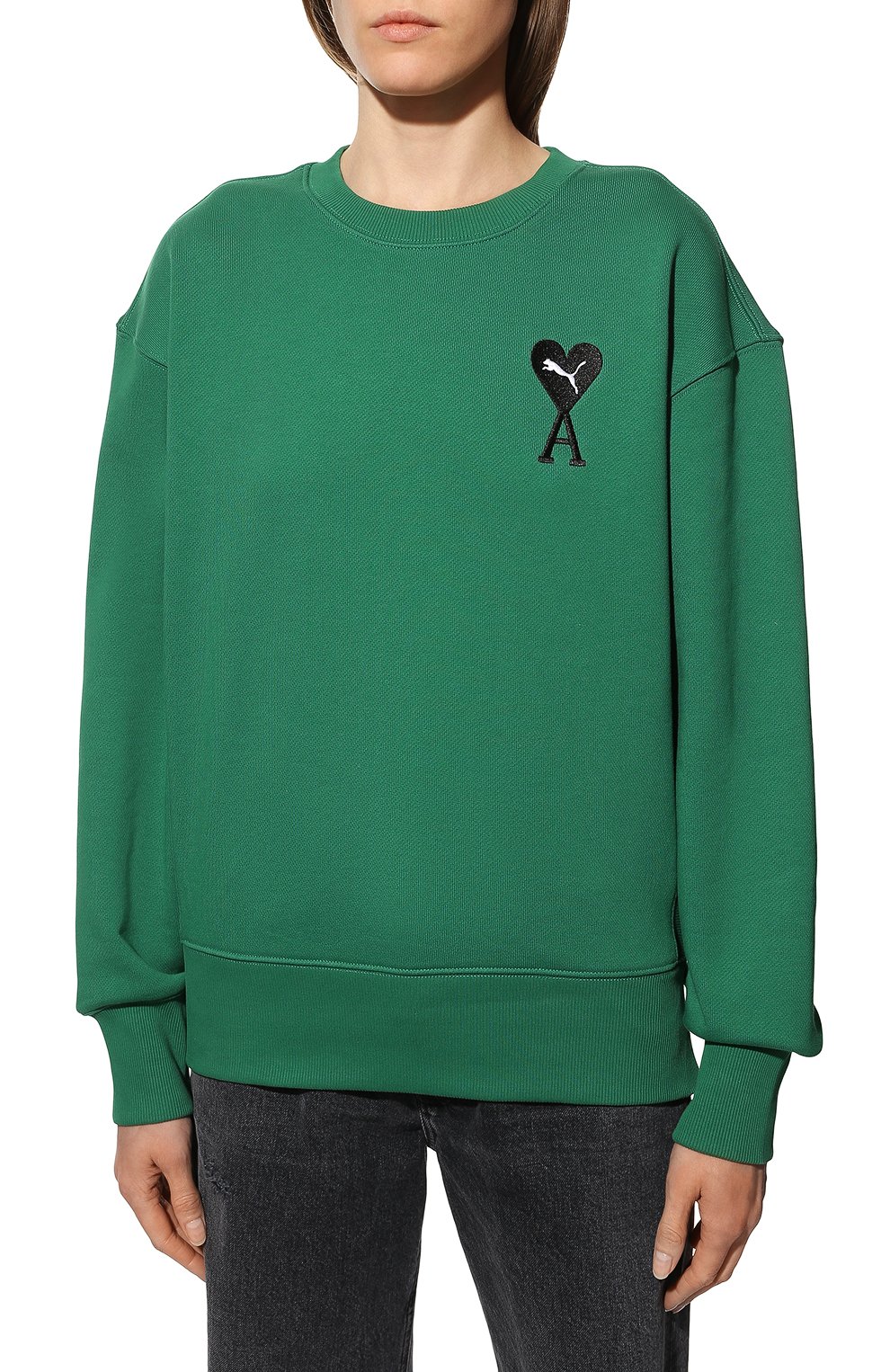 Хлопковый свитшот puma x ami PUMA зеленого цвета по цене 18400 руб., арт. 53411196, фото 3 Хлопковый свитшот puma x ami PUMA, арт. 53411196, фото 3