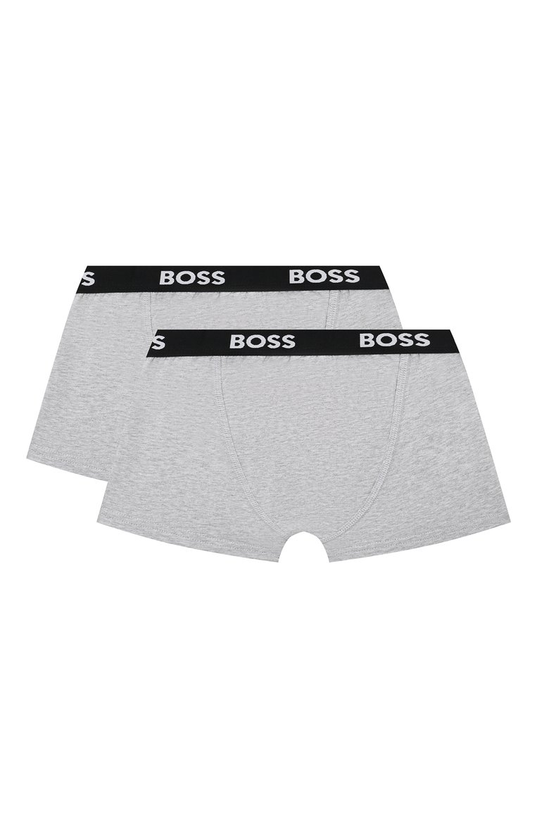 Детские комплект из двух боксеров BOSS светло-серого цвета, арт. J20422/6A-12A | Фото 2 (Рукава: Короткие; Материал внешний: Хлопок; Драгоценные камни: Проставлено; Материал сплава: Проставлено; Ростовка одежда: 9 лет | 134 см, 12 лет | 152 см, 5 лет | 110 см, 8 лет | 128 см)
