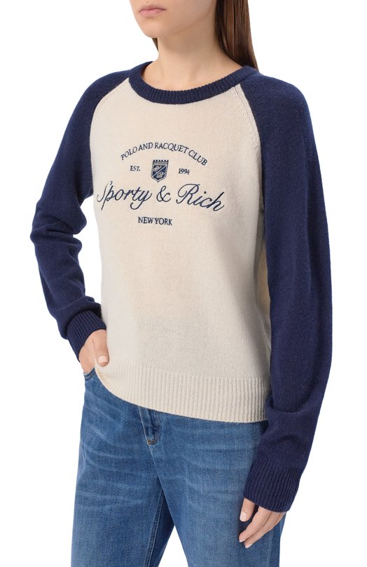 Пуловер из кашемира и шерсти Sporty and Rich WS07561412WH63 Кремовый  WS07561412WH63 Фото 3