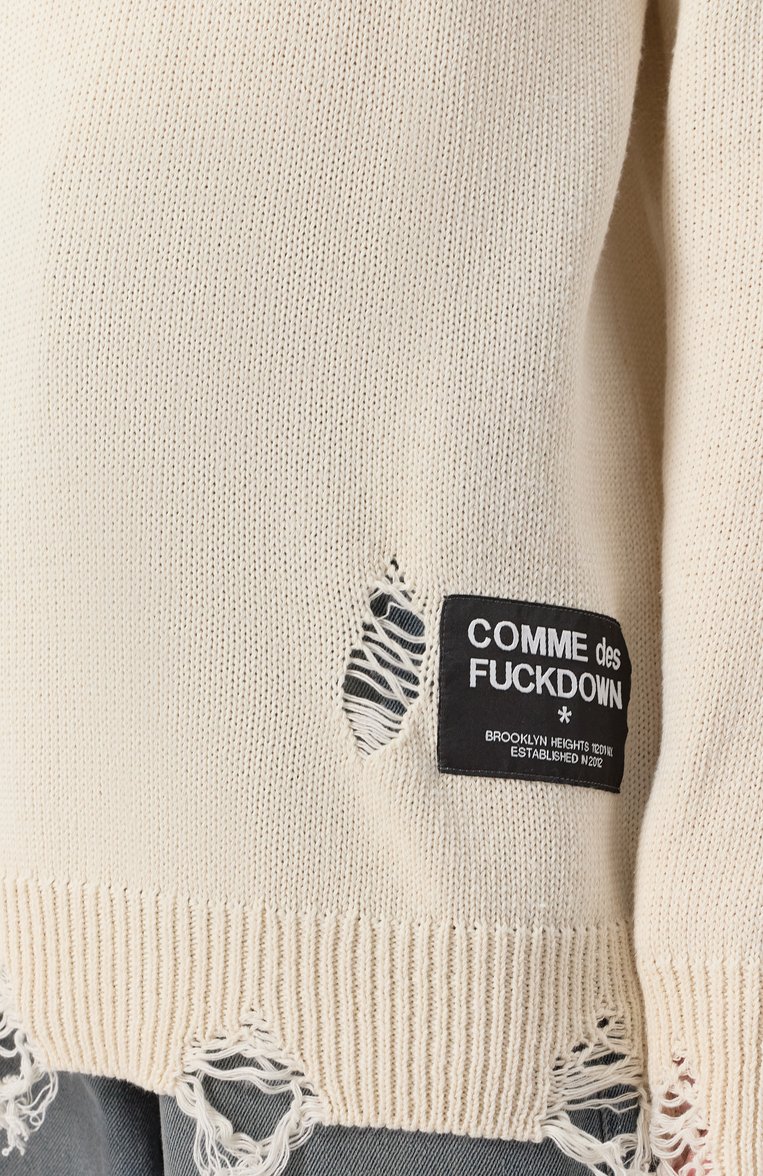 Женский свитер COMME DES FUCKDOWN кремового цвета, арт. CFABW01314 | Фото 5 (Рукава: Длинные; Материал внешний: Синтетический материал, Хлопок; Длина (для топов): Удлиненные; Стили: Гранж; Женское Кросс-КТ: Свитер-одежда)