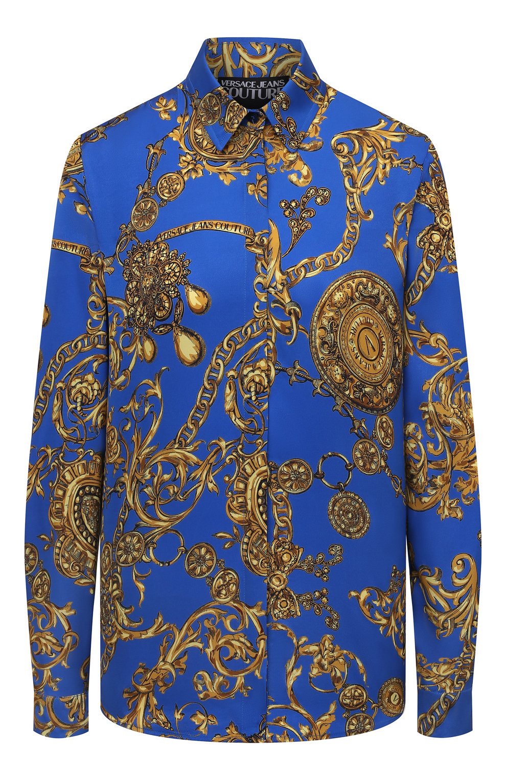 Рубашка из вискозы VERSACE JEANS COUTURE синего цвета по цене 27250 руб., арт. 71HAL201-71DP201 TWILL VI PRINT BAR0QUE/NS007, фото 1 Рубашка из вискозы VERSACE JEANS COUTURE, арт. 71HAL201-71DP201 TWILL VI PRINT BAR0QUE/NS007, фото 1